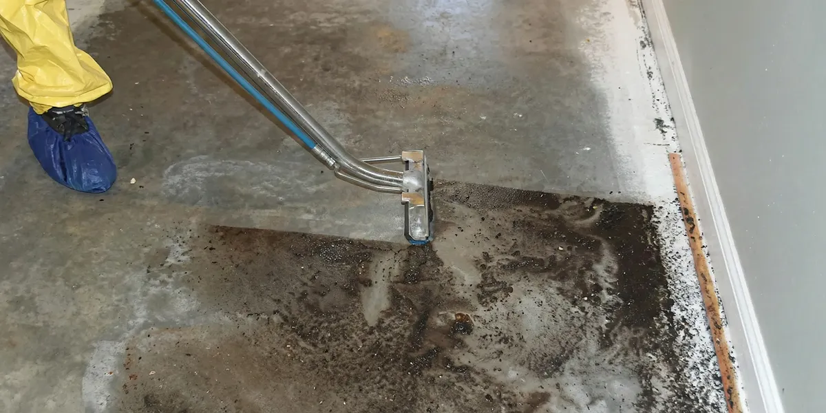sewage removal technicians extracting contaminated wastewater from a residential floor in Cambridge, MA